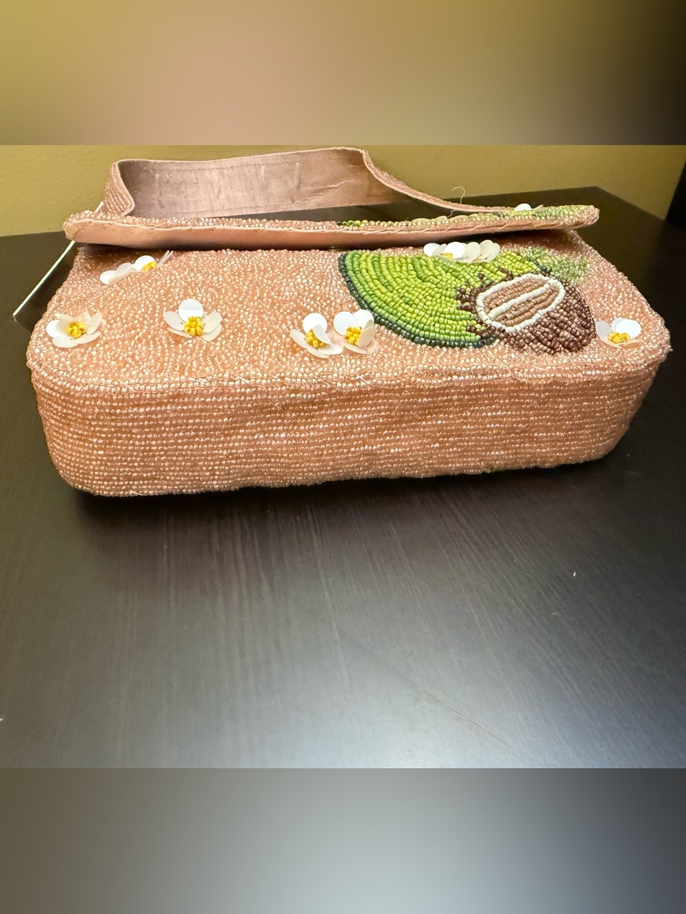 Sol and Mer handcrafted beaded Pink Floral Coconut Bag NWT Tik Tok viral. - Picture 4 of 11